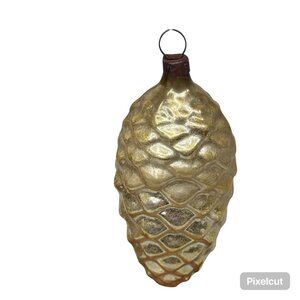 Vintage Hand Blown Mercury Glass Pinecone Antique Germany Ornament Gold 3"